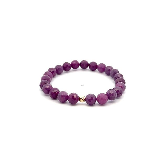 Natural Ruby Gemstones 6 -6.5mm Stretchable Bracelet 18k Gold Bead Charm - Picture 1 of 5